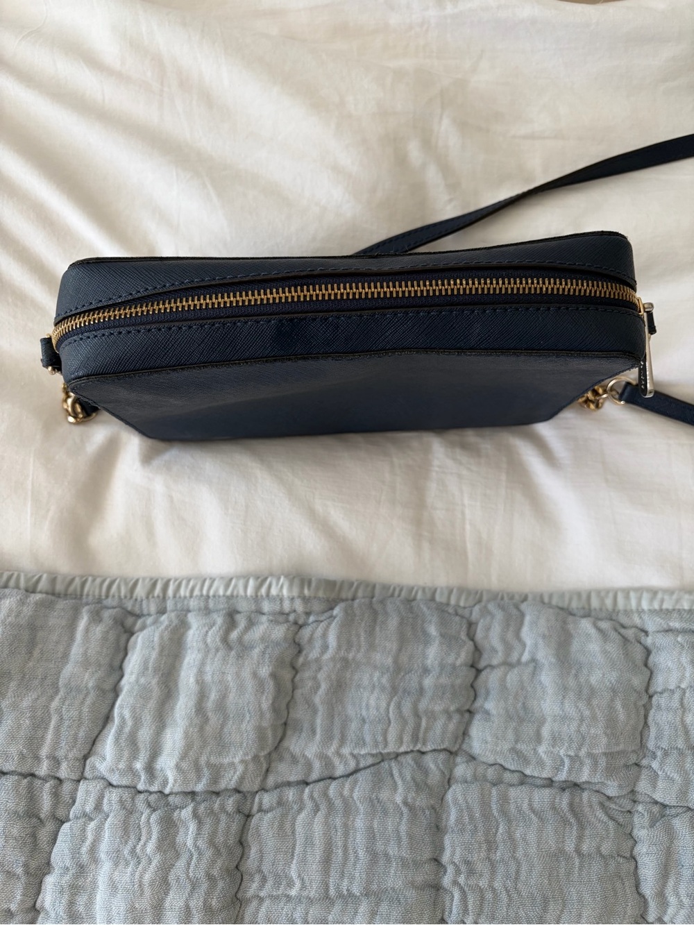 Michael Kors Navy Leather Crossbody with Gold Hardware - Picture 6 of 9